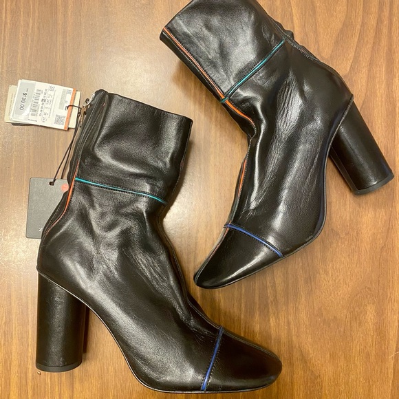 NWT Zara Black High heel leather ankle boots - Picture 7 of 10